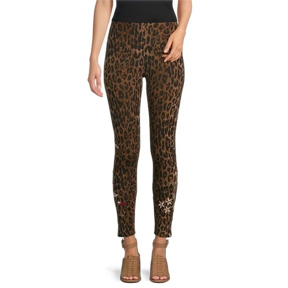 Johnny Was Penelope Leggings Leopard Embroidery Legging Floral Pant Brown XXL NW - Picture 1 of 11